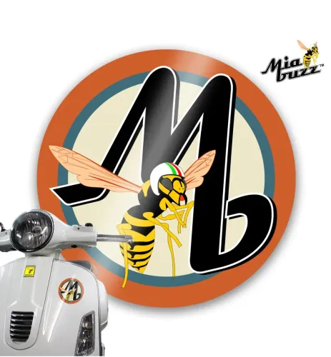 Mia Buzz Retro Brown Cream MB Monogram with wasp 100mm Decal Badge